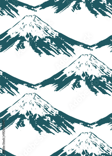 fuji mountain volcano japanese chinese seamless vector pattern ink design 