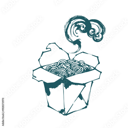 noodles box street food japanese chinese vector ink traditional asian design isolated