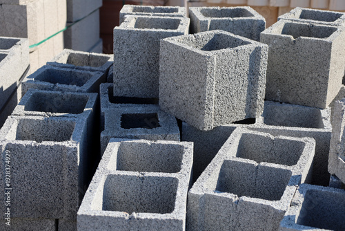 Concrete bricks for sale in a warehouse