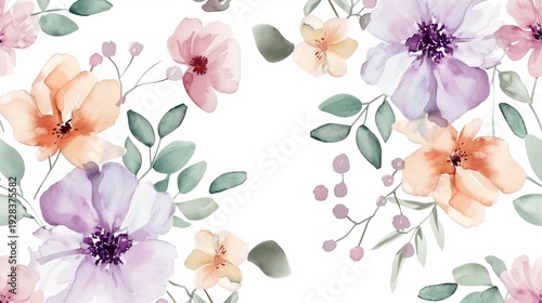 Watercolor Boho Flowers with pastel Colors, seamless,