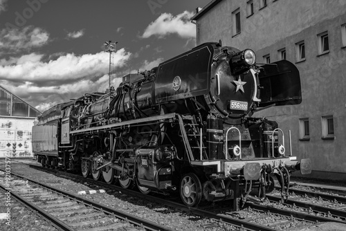 Czech steam locomotive resting in the depot