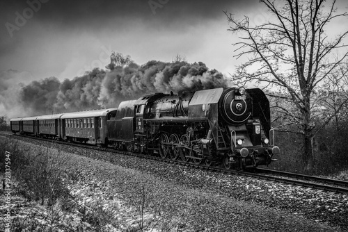 Czech steam locomotive at full power