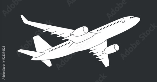 Commercial Jet Airplane Taking Off Outline Style Against Dark Background