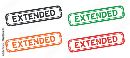 Four Extended Stamp Labels in Black Green Orange and Red with Grunge Texture