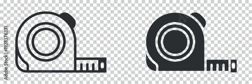 Measuring Tape Icons Outline and Solid Isolated on Transparent Background