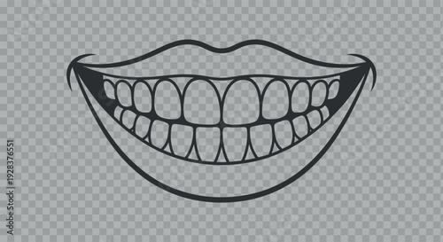 Smiling Mouth Line Art with Perfect Teeth Dental Health Concept