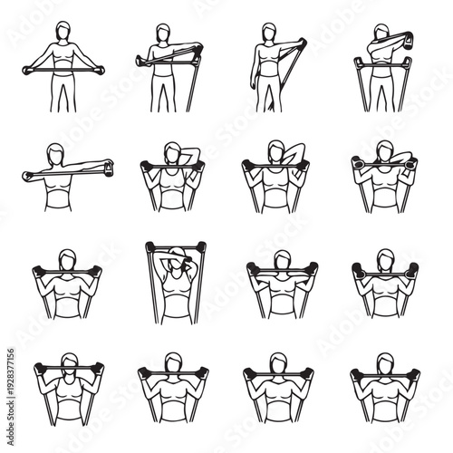 Exercise Illustrations with Resistance Bands: Chest Shoulder and Arm Workouts