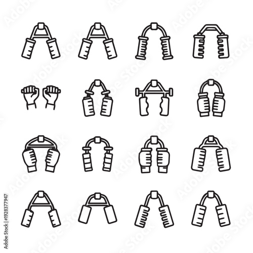Hand Gripper Icons CollectionFitness Equipment Line Art