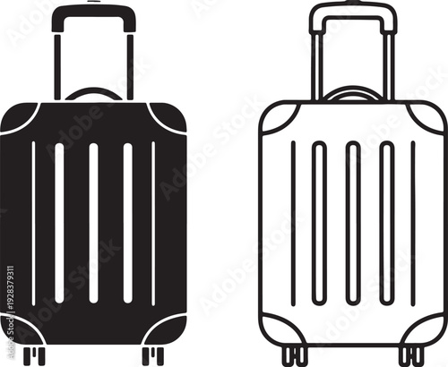 Black and white of two rolling suitcases side by side also transparent background luggage travel baggage