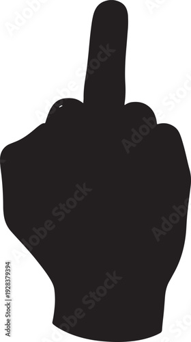 Black silhouette of a hand giving the middle finger gesture against a white background also transparent background