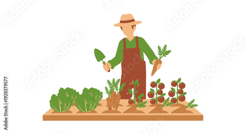 Farmer harvesting vegetables from garden on a white background vector illustration