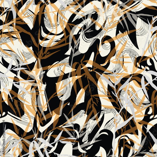 Black brush strokes vector seamless background. Hand-drawn curved and wavy lines with grunge-style circles. A chaotic ink brush carcasses the decorative texture. Dirty scribbles, bold lush lines
