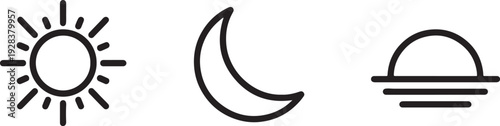 Simple black line of sun moon and sunrise on white background also transparent background sun moon sunrise crescent moon