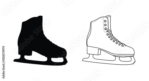 Black ice skate illustration with a contrasting white outline silhouette