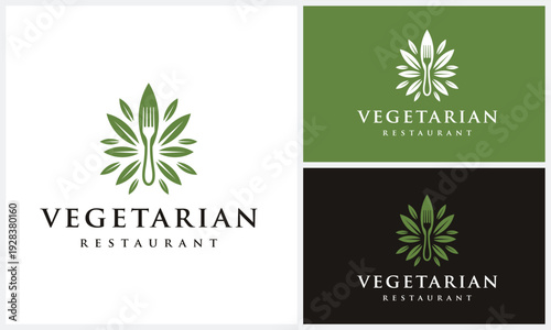 Elegant Lotus Flower with Fork Food for Restaurant logo design template