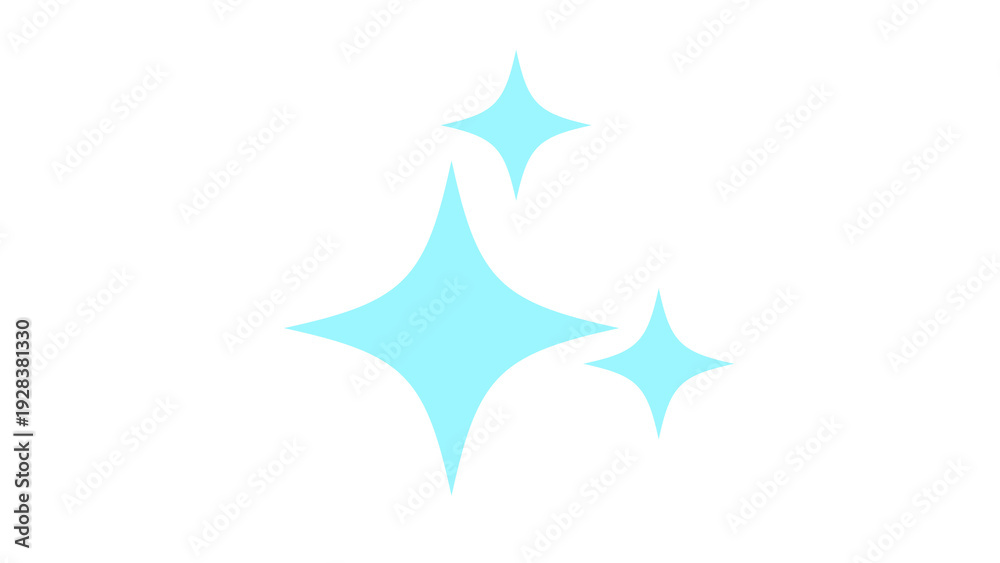 Obraz premium Three sparkling cyan stars on a white background, representing shine or cleanliness
