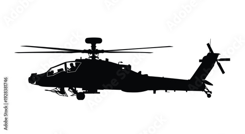 Detailed side view of an apache helicopter in black silhouette