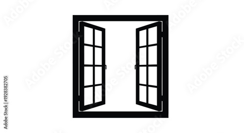 Open window frame against a bright white backdrop a stark silhouette
