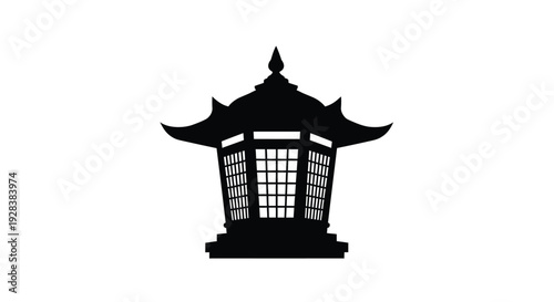 Elegant black pagoda building design a striking silhouette