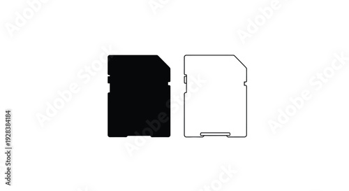 Two sd card representations one solid and one outline silhouette