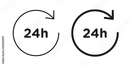 24 Hrs icon style design pack on white background. Thin line and clipart style