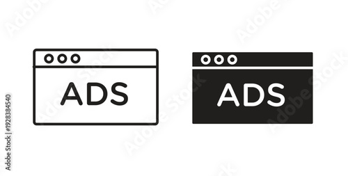 Ad icon style design pack on white background. Thin line and clipart style