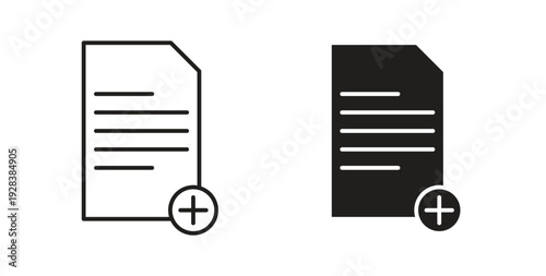 Add document icon style design pack on white background. Thin line and clipart style