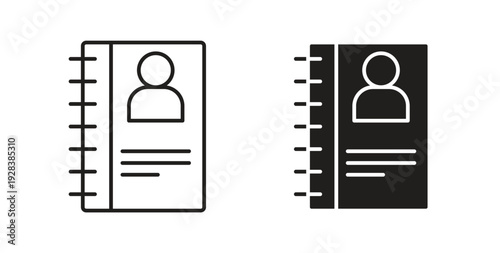 Address book icon style design pack on white background. Thin line and clipart style