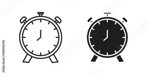 Alarm clock icon style design pack on white background. Thin line and clipart style