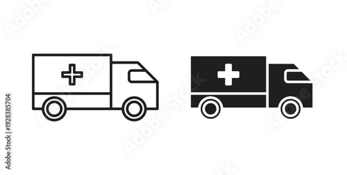 Ambulance icon style design pack on white background. Thin line and clipart style