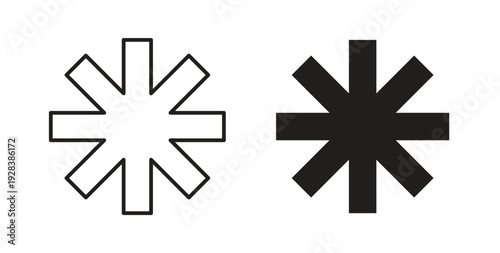Asterisk icon style design pack on white background. Thin line and clipart style