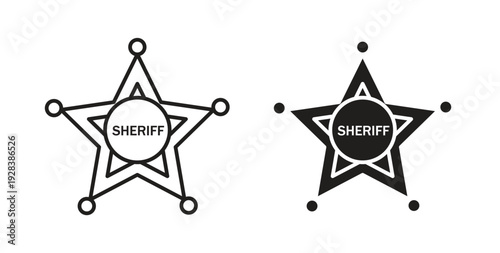 Badge Sheriff icon style design pack on white background. Thin line and clipart style