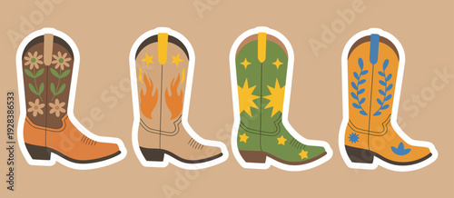 Cowboy and Cowgirl Boots, Flat Stickers Set, Western Theme, Fun Colorful Illustrations, Scrapbooks, Planners, Craft Designs