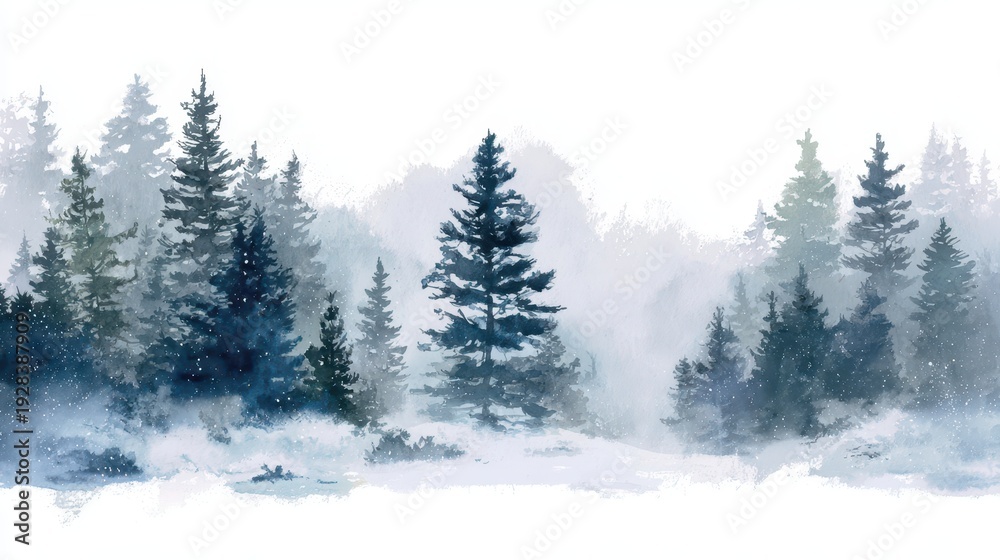 Obraz premium Calm Snowy Forest Scene with Conifers in Cool Tones