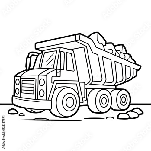 Large Dump Truck Carrying Heavy Load isolated on transparent background.