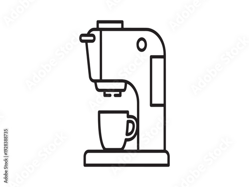 Simple line drawing of a coffee maker with a cup