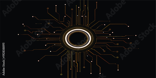 A futuristic digital interface design featuring an abstract technology background with a vector circuit board pattern and glowing light lines for a modern computer data communication wallpaper