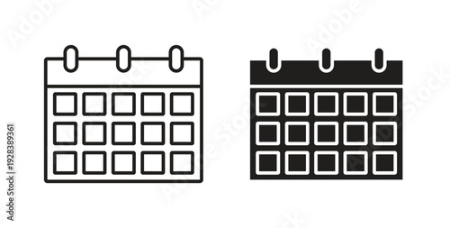 Calendar icon style design pack on white background. Thin line and clipart style
