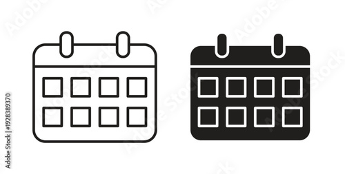 Calendar icon style design pack on white background. Thin line and clipart style