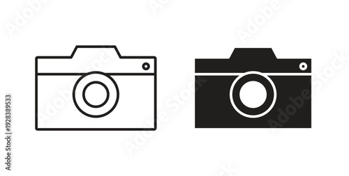 Camera icon style design pack on white background. Thin line and clipart style
