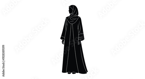 Elegant woman in traditional clothing a striking black silhouette