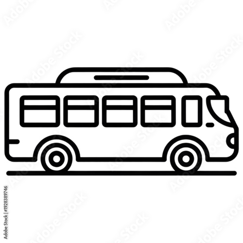 Black line drawing of a bus isolated on transparent background.