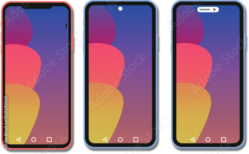 Comparison of three modern smartphones with different display notch designs