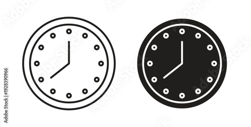 Clock seven icon style design pack on white background. Thin line and clipart style