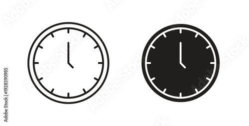 Clock icon style design pack on white background. Thin line and clipart style