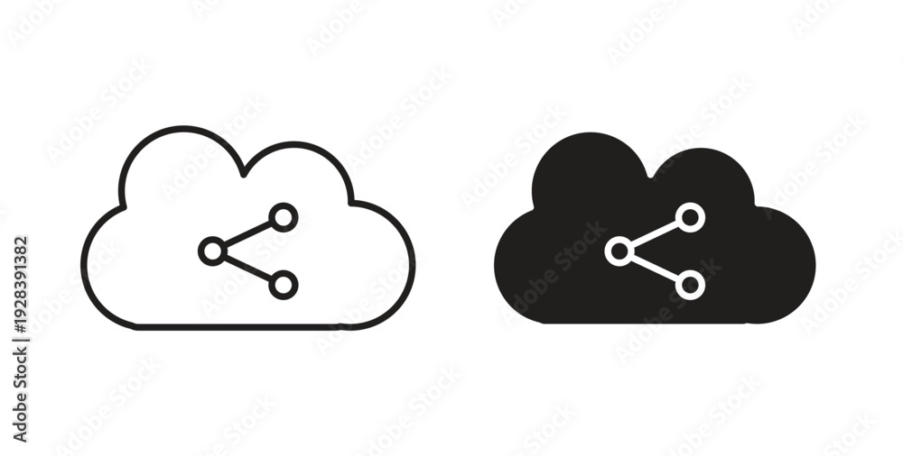 Obraz premium Cloud share icon style design pack on white background. Thin line and clipart style