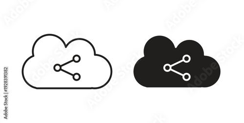 Cloud share icon style design pack on white background. Thin line and clipart style