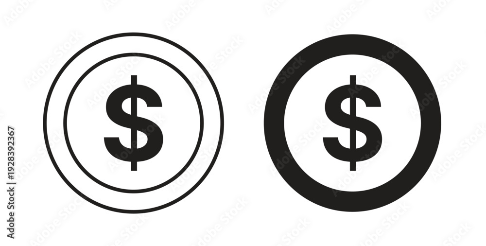 Fototapeta premium Coin icon style design pack on white background. Thin line and clipart style