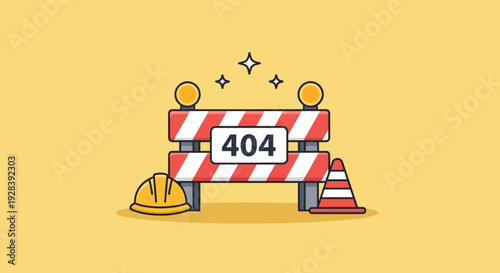 404 Error Page Not Found Under Construction Barrier.