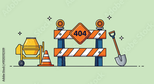 404 Error Page Under Construction Barrier Illustration.
